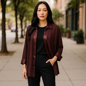 Vintage R&M Richards Purple Open Front Embellished Collared Jacket Blouse